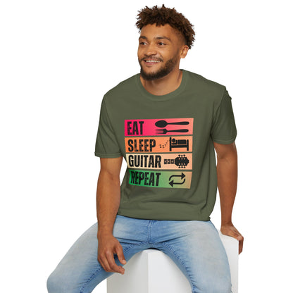 Eat Sleep Guitar Repeat, T-Shirt — Guitarist Day Planner Tee