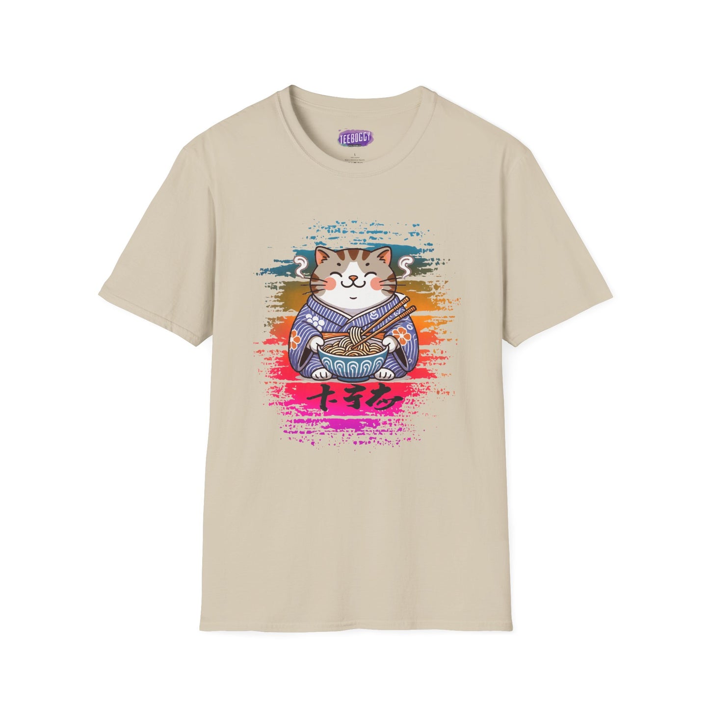 Cat Kimono T-Shirt with Love & Peace Japanese Calligraphy