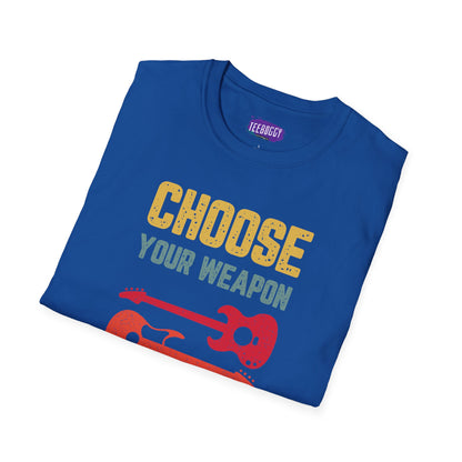 Guitar T-Shirt with 'Choose Your Weapon' Slogan